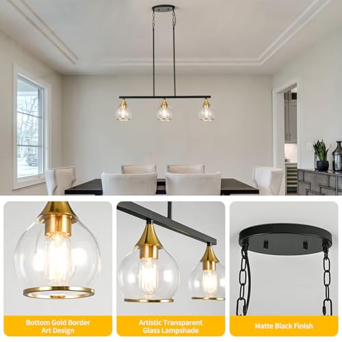 Island Light for Kitchen (Black and Gold / 3-Light)
