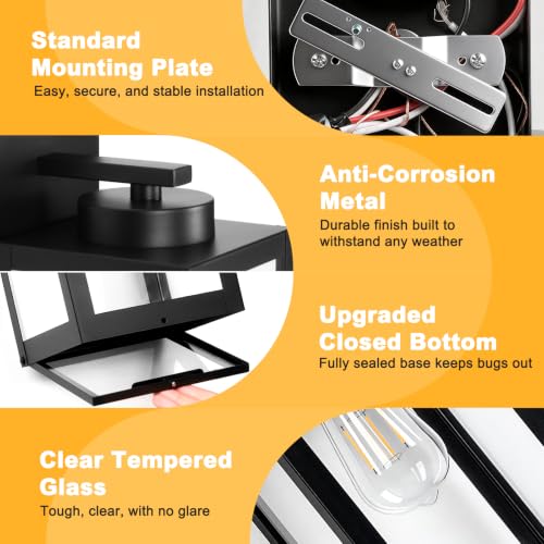 13" Outdoor Wall Light Fixtures with Enclosed Bottom (2 Packs-13IN / Black (No Sensor))