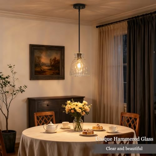 Upgrade 7.5" Hammered Glass Pendant Lights Kitchen Island Lighting 2 Pack (Black / 2 Pack)