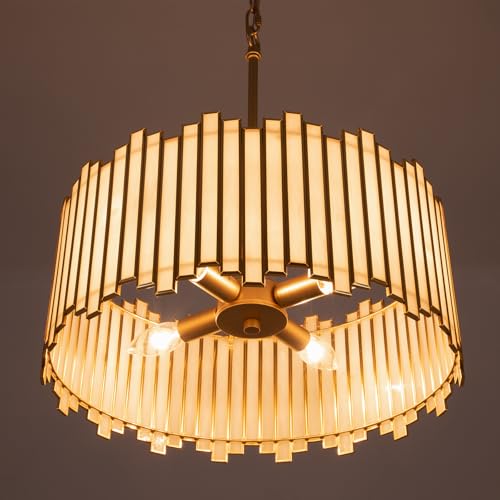 Gold Drum Chandelier 4 (Creme White Glass with Gold Edge)