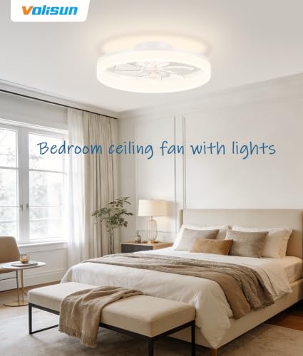 Low Profile Ceiling Fans with Lights and Remote (White / 16 INCH)