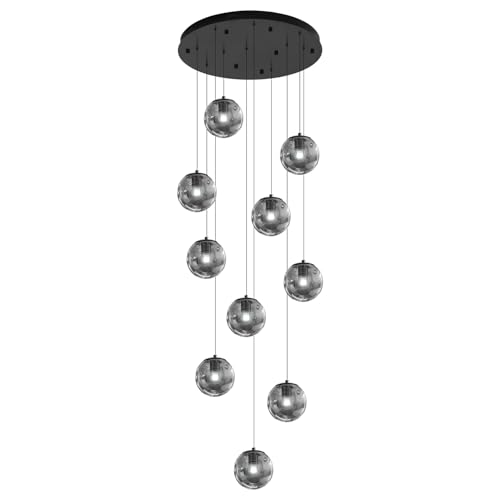 H138 Modern Smoke Glass Globe Chandelier Large Chandeliers for High Ceiling 10 (Smoke Grey / Globe 10-Light)