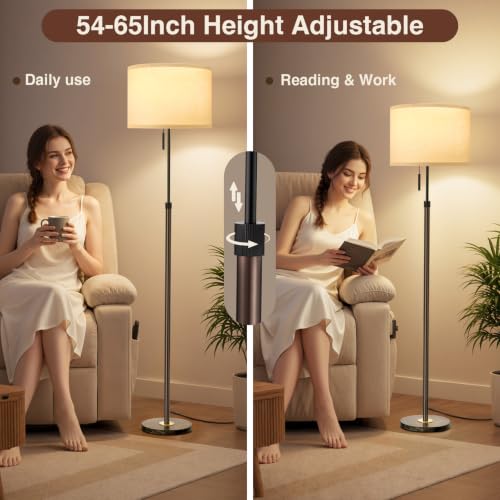 Height Adjustable Modern Floor Lamp (Brown & Black Marble Base / 65 Inches (With Bulb))
