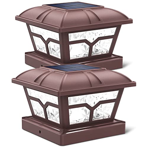 Solar Post Cap Lights Outdoor 2 Modes (Brown / 2 Pack)