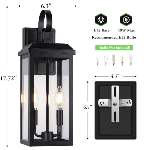 17.7" Large Outdoor Wall Lights (Matte Black / 17.8")