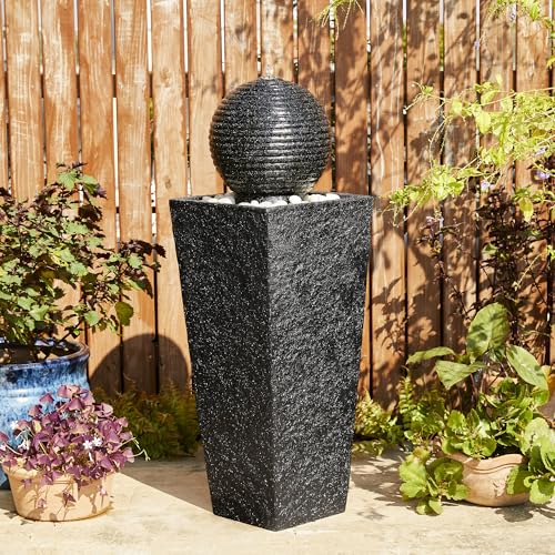 Patio Fountain Waterfall with LED Light Outdoor Fountain Pedestal Water Fountain