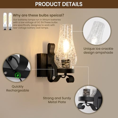 Battery Operated Wall Sconces (Ice Crackle Black / Battery Operated)