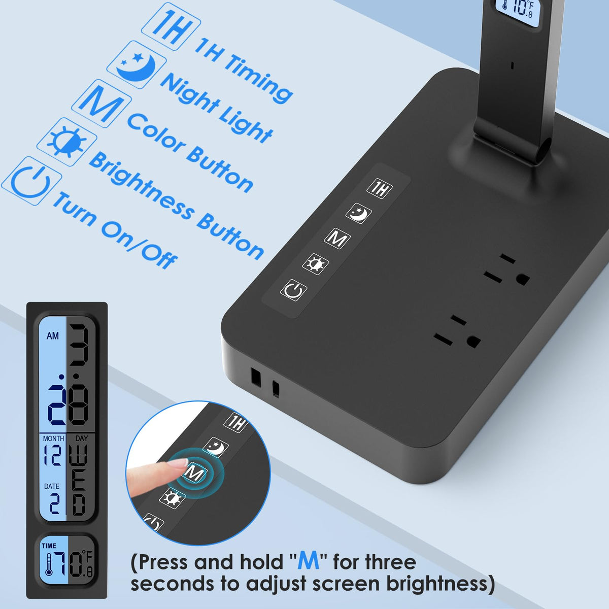 Desk Lamp with USB Charging Port (Black-Pro)