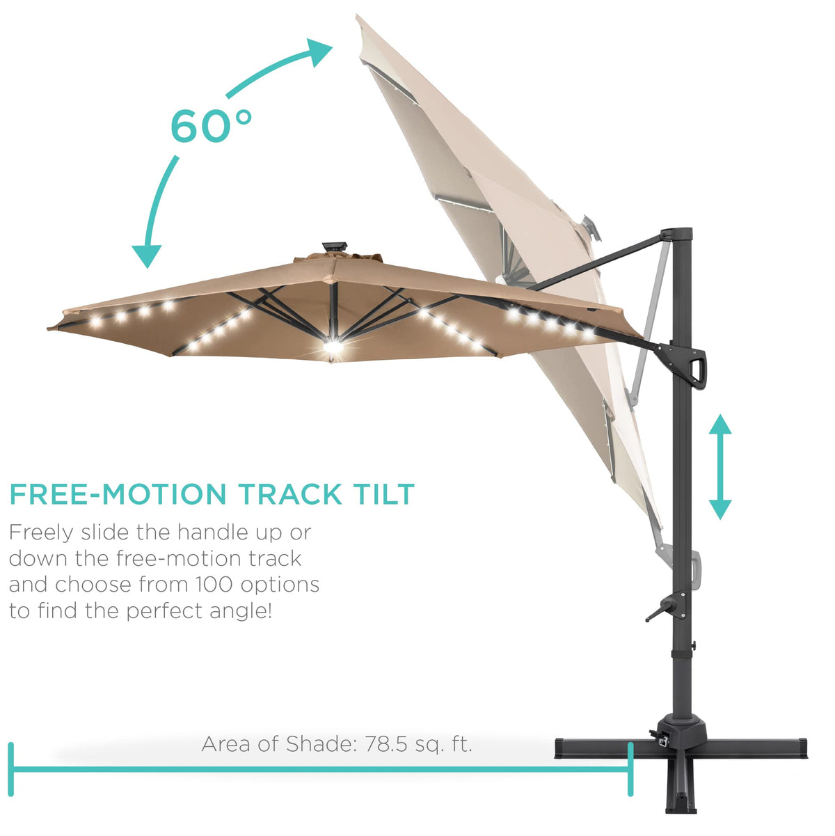 10ft Solar LED Cantilever Patio Umbrella (Tan / 10ft LED 360 w/ Tilt)