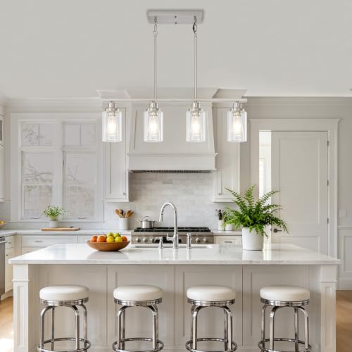 Brushed Nickel Linear Chandelier Over Table (4-Light Clear Nickel)