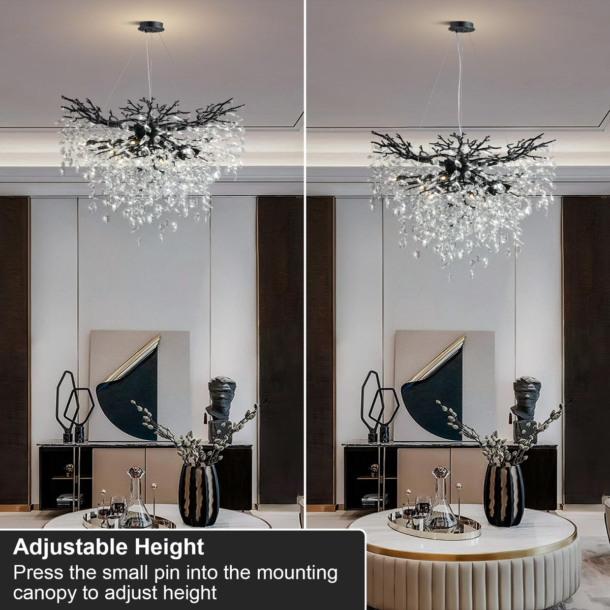 40" Black Crystal Chandelier (Black / Round-D40")