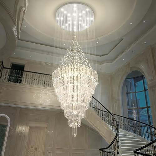 D59''X H120'' Extra Large Chandeliers for High Ceilings Crystal Raindrop Chandeliers Large Villa Chandelier Entrance Foyer Ceiling Light LED Dimmable 2700K (Silver / D59"X H120")