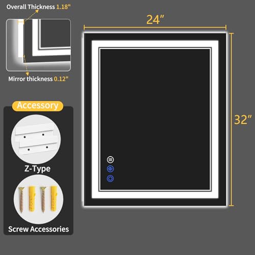 24"x32" LED Bathroom Mirror with Lights (24"L x 32"W)