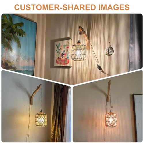 Frideko Rattan Wall Lamp with Plug in Cord Hand Woven Plug in Wall Sconces Paper Rope Wall Light Farmhouse Wall Sconce Wall Mounted Light Boho Wall Sconces Wall Lighting for Bedroom Living Room (Brown(1PC))