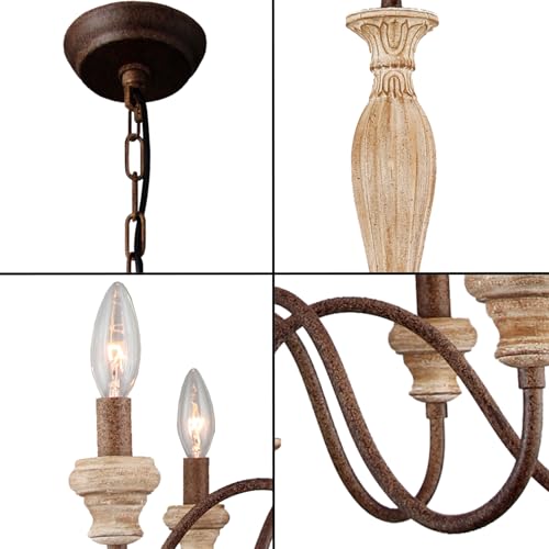6 Light 28in Farmhouse French Country Chandelier for Dining Room (Brown)