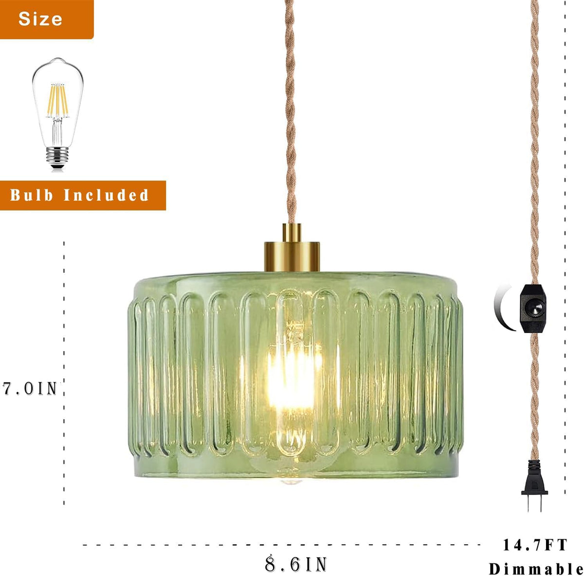 Plug in Pendant Light Hanging Lights with Plug in Cord Boho Hanging Lamp Glass Gold Mid Century Modern Vintage Dimmable Green Flower Plug in Chandelier Ceiling Fixture for Living Room (Pendant Light-15)