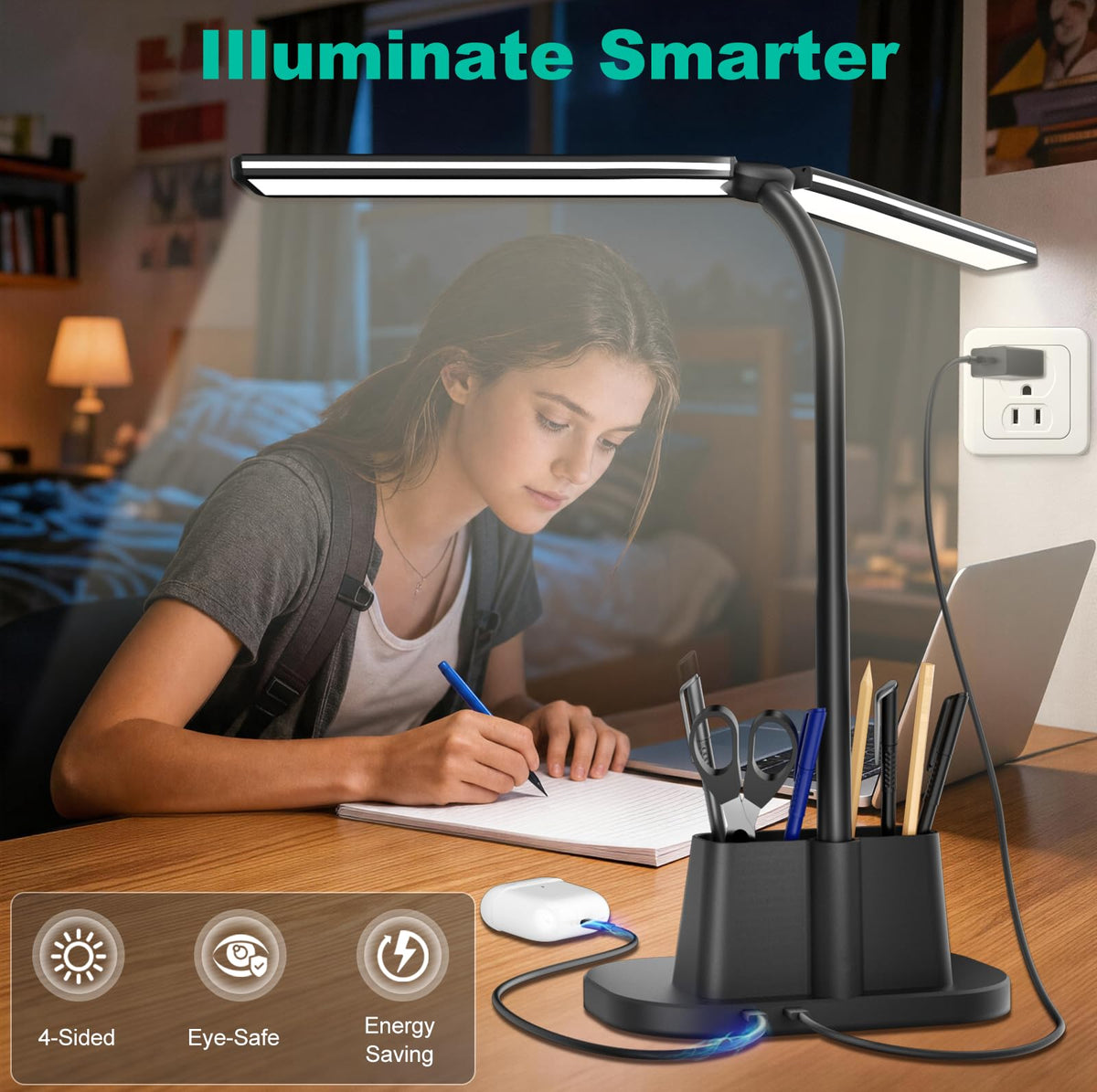 Desk Lamp with USB (Black / Medium)