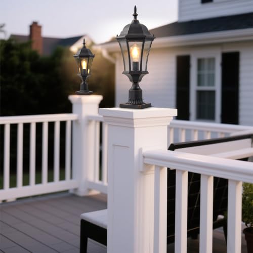 24 Inch Large Dusk to Dawn Outdoor Post Lights Aluminum Black Exterior Post Pole Lamps Outside Pathway Column Lights (Black)