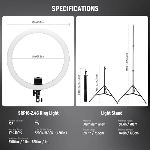 Advanced 18" LED Ring Light with Tripod Stand Phone Holder (SRP18-2.4G)