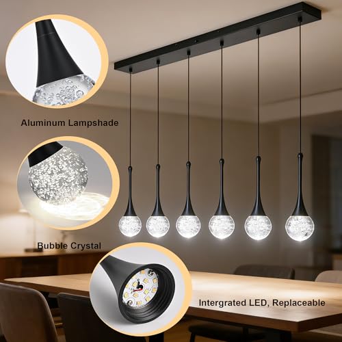 6 Light Crystal Modern Chandelier (Black / Rectangle Pendant 6-Light)