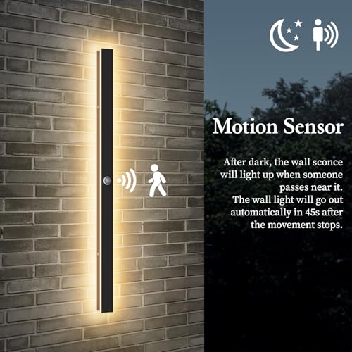 2 Pack 47.25inch Motion Sensor Long Outdoor Wall Lights 35W Black 3000K Warm White Motion Porch Lights IP65 Waterproof Exterior Wall Light Fixtures for Garage Patio Porch (47.25inch)