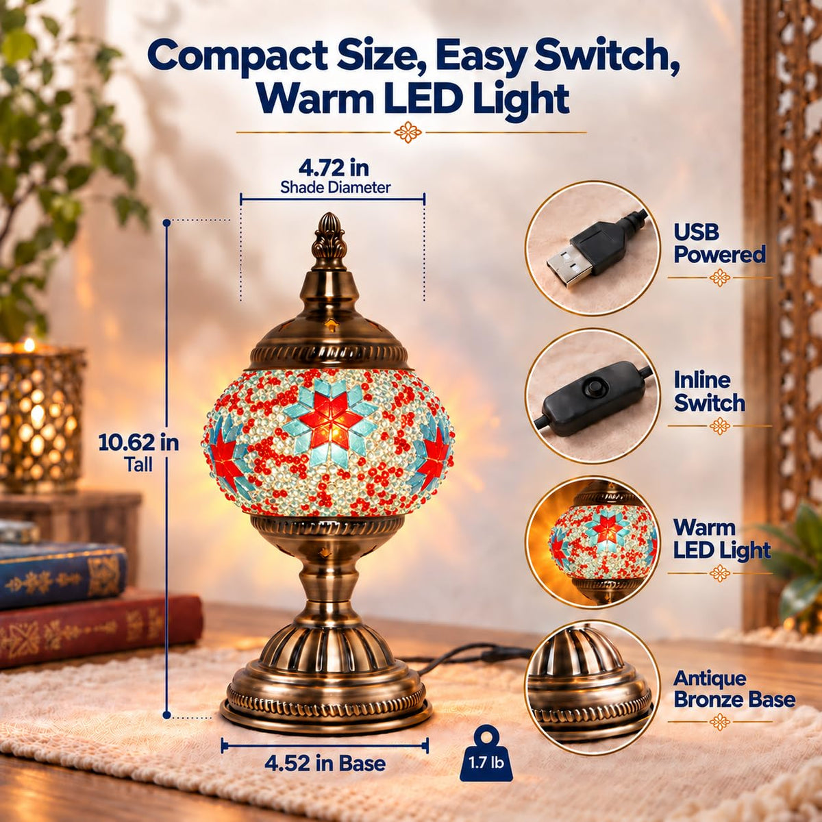 Turkish Lamp with Mosaic Kit for DIY Adults Crafts Set (Blue)