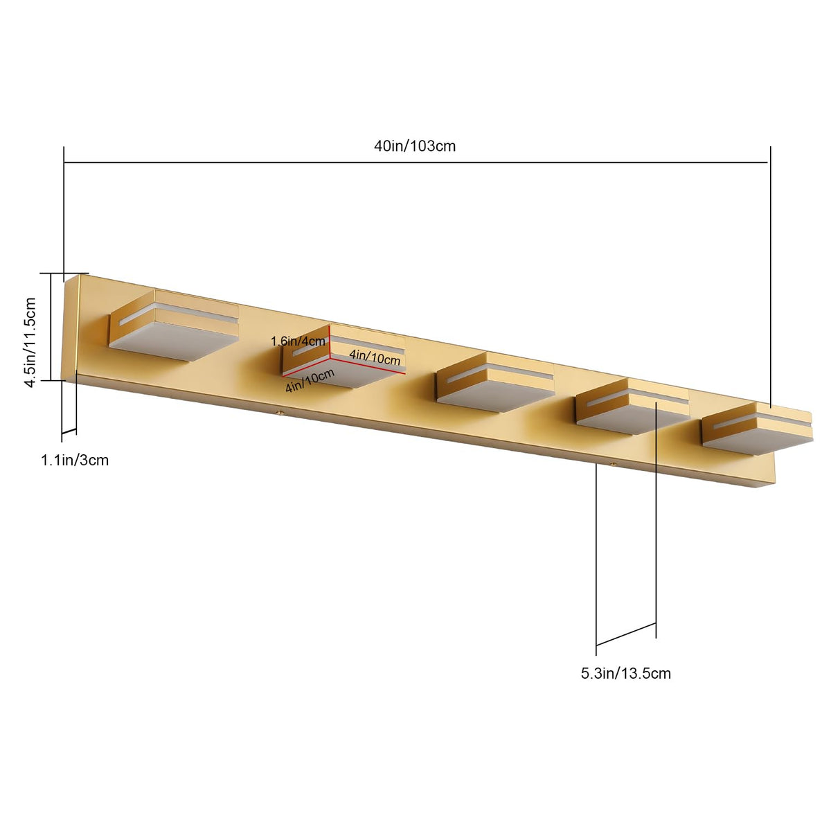 LED Modern Bathroom Vanity Light Fixtures (5-Light, 40-Inch / Gold, 100%-0% White)