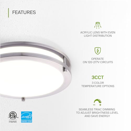 LED 12" Round Flush Mount Lighting (Brushed Nickel)