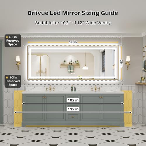 96X36 Inch LED Bathroom Mirror with Gold Frame (Backlit+front Lit With Gold Frame / 96"L x 36"W)