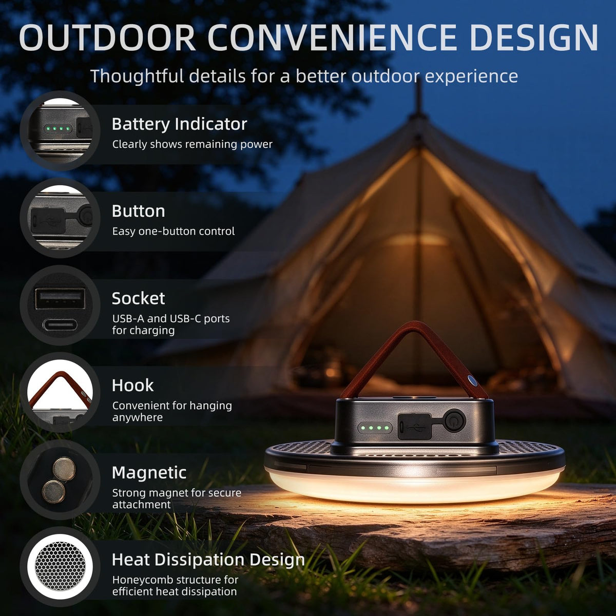 Rechargeable Camping Tent Light Portable LED Lights (60W Dual Light Sources Transparent（Remote）)