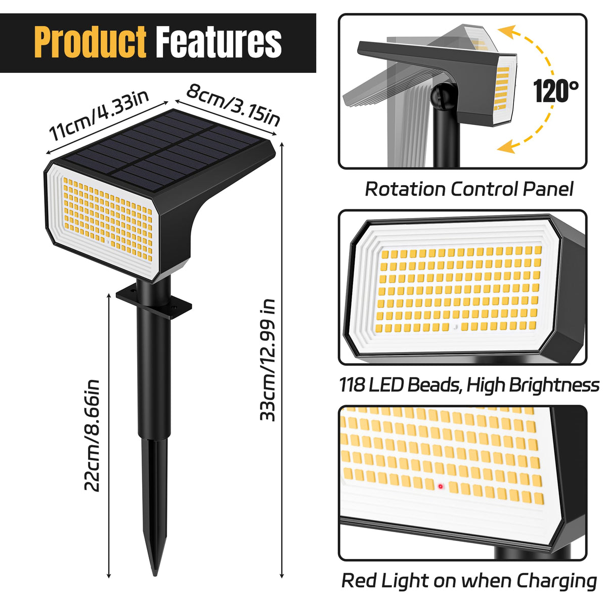 Solar Spot Lights Outdoor Waterproof (Warm White / 4 pack)