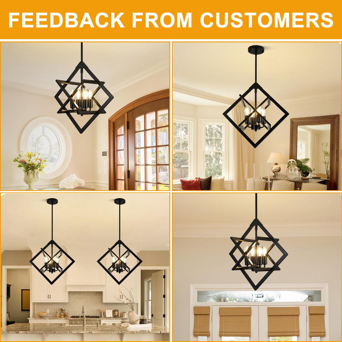 18" Modern Black Chandelier for Dining Room (Matte Black-18"(No Assembly Required) / 4-Light)