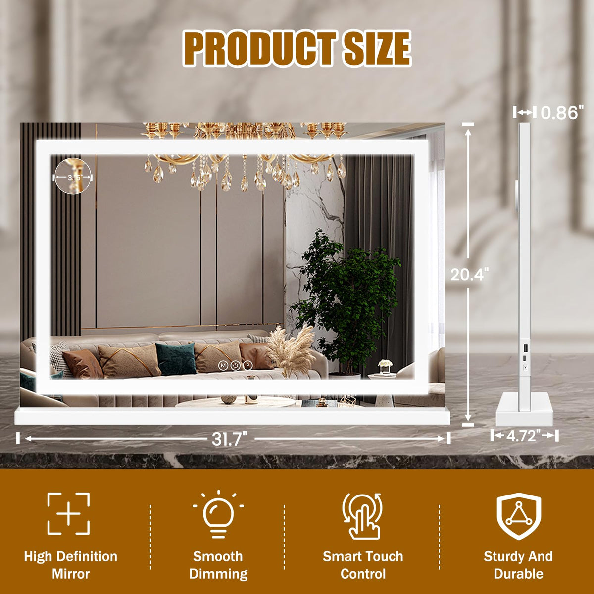 Vanity Mirror with Lights 32"x20" (White / 32"L x 20"W)