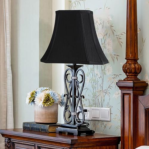 Medium Black Rectangular Lamp Shade for Table Lamps Set of 1 (8 x 14 x 11 inches - 1 Pack / Black Faux Silk)
