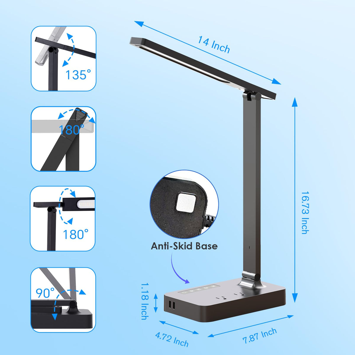 Desk Lamp with USB Charging Port (Black3)