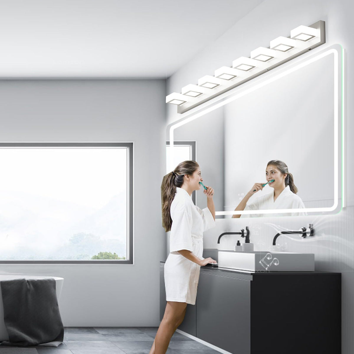 52inch Brushed Nickel Vanity Lights 8 Lights Dimmable 5 Color Temperature Acrylic Modern LED Bathroom Vanity Lighting Fixtures Brushed Nickel (Brushed Nickel-5 CCT / 52 inch)