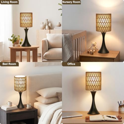 Rattan Table Lamp (Black Base with Rattan Shade)