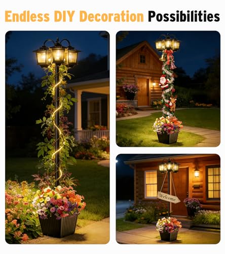 3 Head Solar Lamp Post with Planter (Black / Clear Frame)
