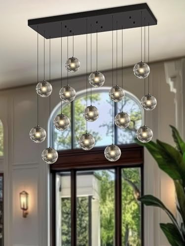 Rectangular Chandelier Smoke Gray Chandelier for Dining Room Large Chandeliers for High Ceiling 16 (Smoke Grey / Rectangle 16-Light)