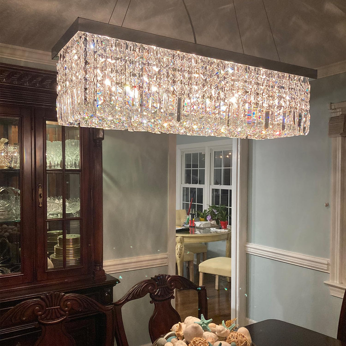 Rectangular Chandeliers for Dining Room (11-Silver L31.5" x W9.8" x H8.9")