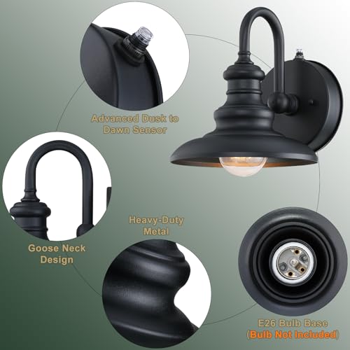 Dusk to Dawn Outdoor Wall Sconce Exterior Gooseneck Barn Light Fixtures Waterproof Wall Mounted Farmhouse Lamp Anti