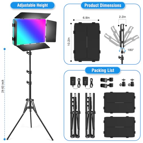 2 Pack LED Video Light Kit with 63'' Tripod Stand
