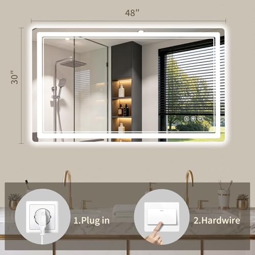 30"x48" LED Bathroom Mirror with Lights (48"L x 30"W)