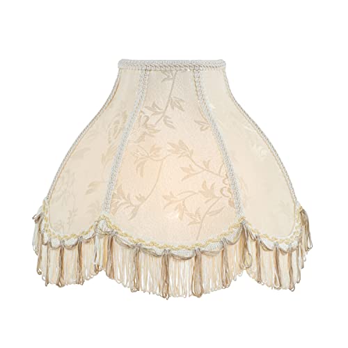 30334 Transitional Scallop Bell Shape Spider Construction Lamp Shade in Ivory with Floral Pattern (Ivory with Floral Pattern & 13" Wide)