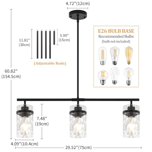 29.52" Modern Kitchen Island Lights Linear Chandelier for Dining Room (3-Light Black)