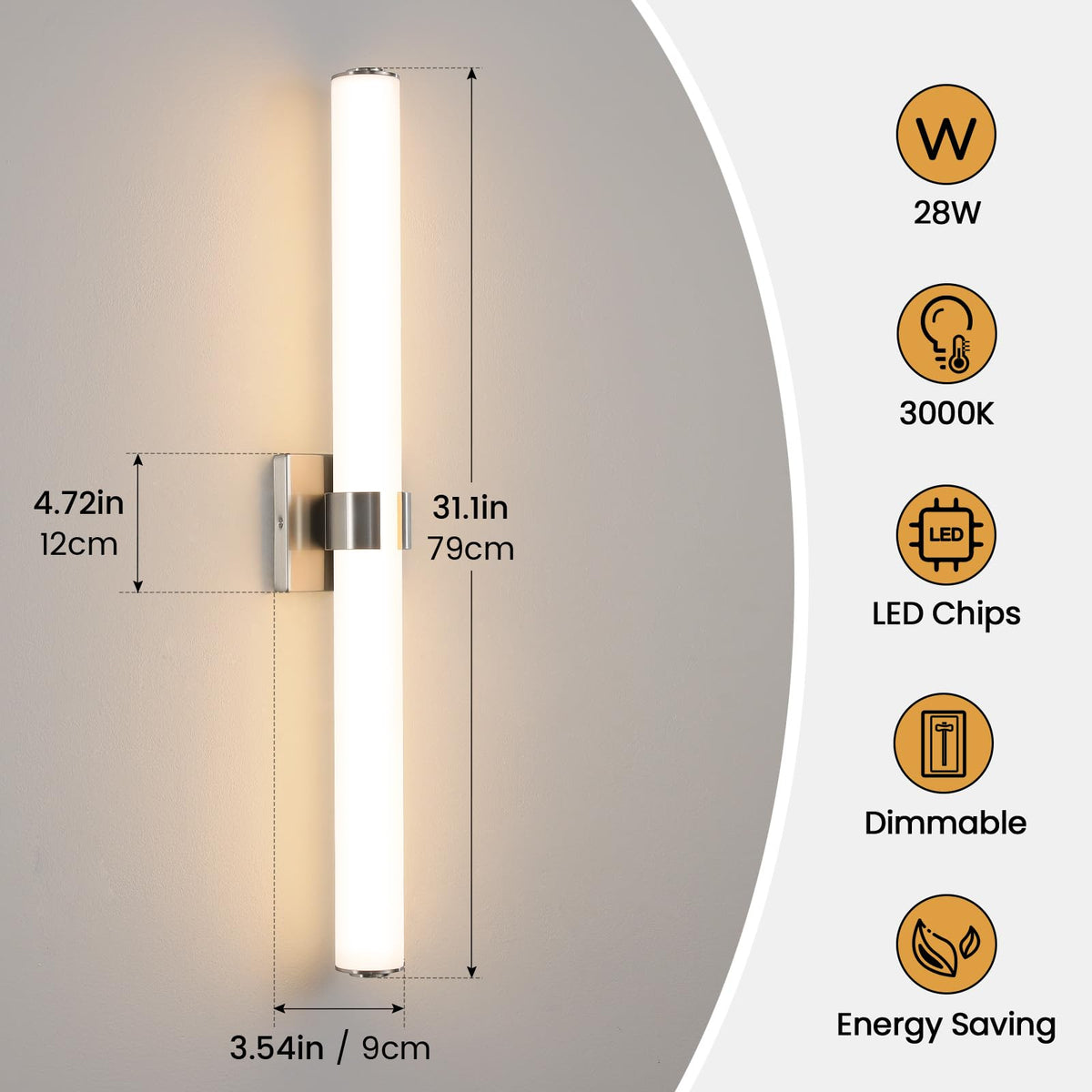 Bathroom Vanity Light Fixtures 31IN Brushed Nickel Bathroom Lights Over Mirror (Brushed Nickel / 31 INCH)