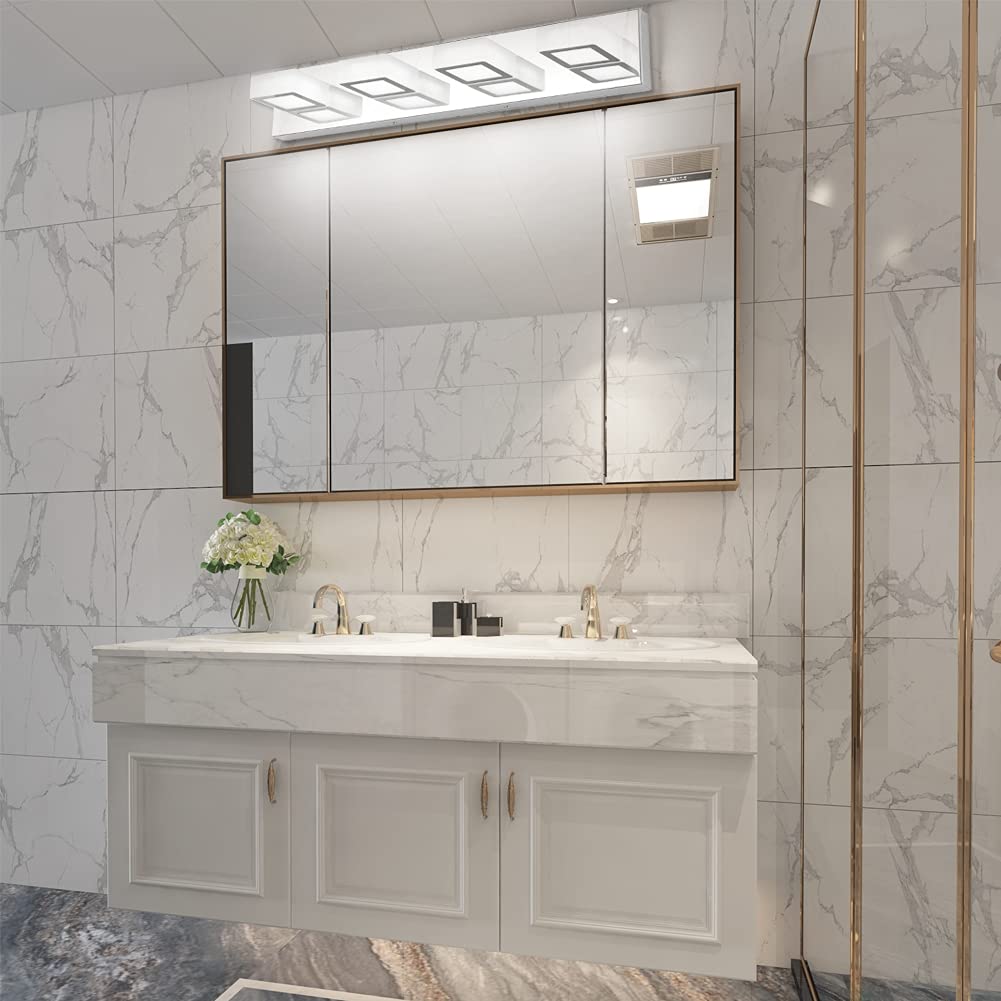 Modern Led Chrome Bathroom Vanity Lights 5 Color Temperature Dimmable Acrylic Modern LED Chrome Bathroom Lighting Fixtures Over Mirror (Chrome-5 CCT / 26 inch)