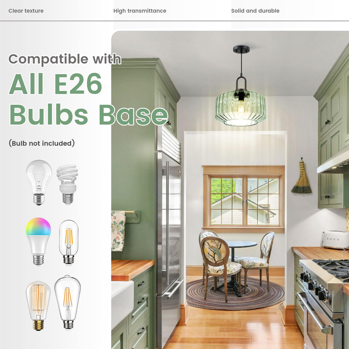 Modern Hanging Lights Light Green Pendant Light Fixtures Mid Century Large Glass Pendant Lights 11" Striped Glass Shade Black Schoolhouse Ceiling Light Fixture Kitchen Hanging Lamp (Light Green)