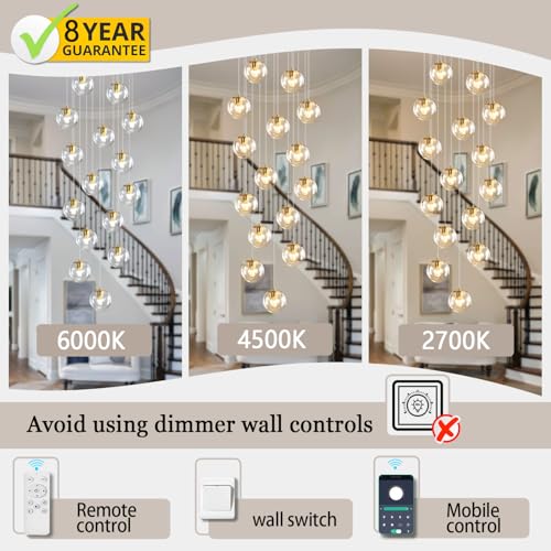 15 Light Gold Chandelier with Globe Glass Dimmable Ceiling Light Glass Pendant Light for Kitchen Island (Gold-Clear / Globe 15-Light)
