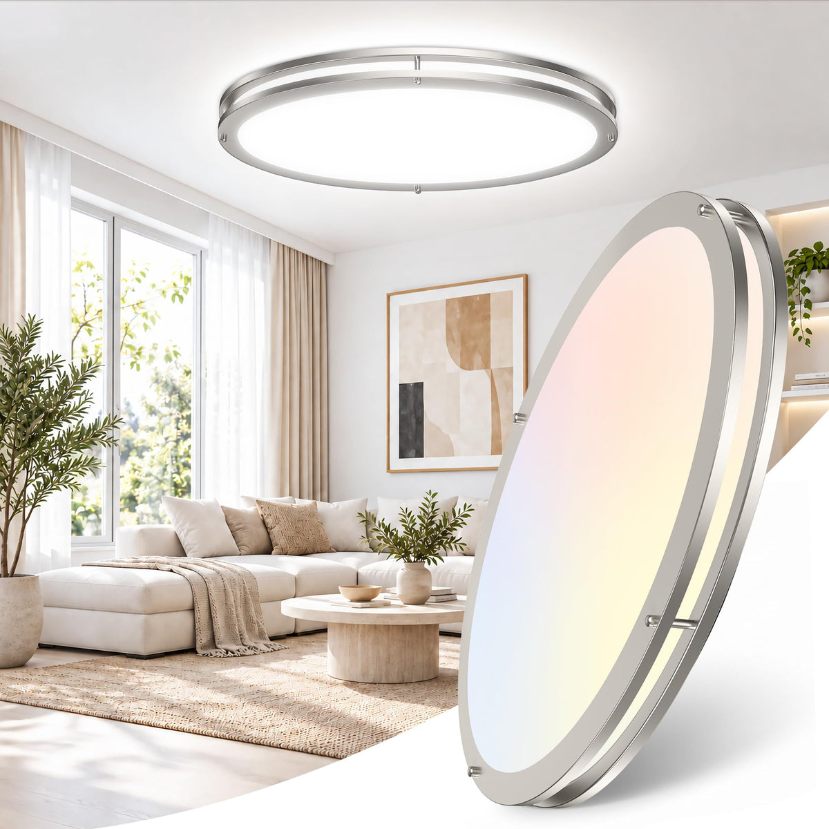 24 Inch Oval Flush Mount Ceiling Light Fixtures 40W 5CCT Selectable (Silver / 24 Inch)
